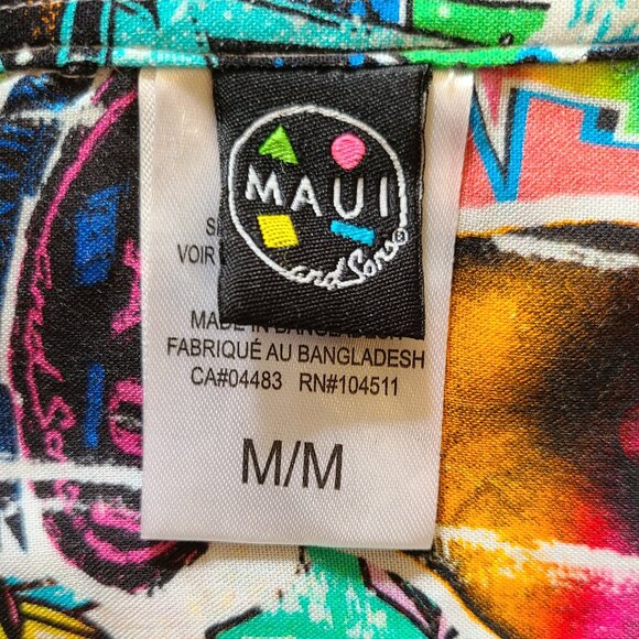 Y2K Maui and Sons Punk Shark Surf Skull Print Button Up Shirt - Picture 4 of 8